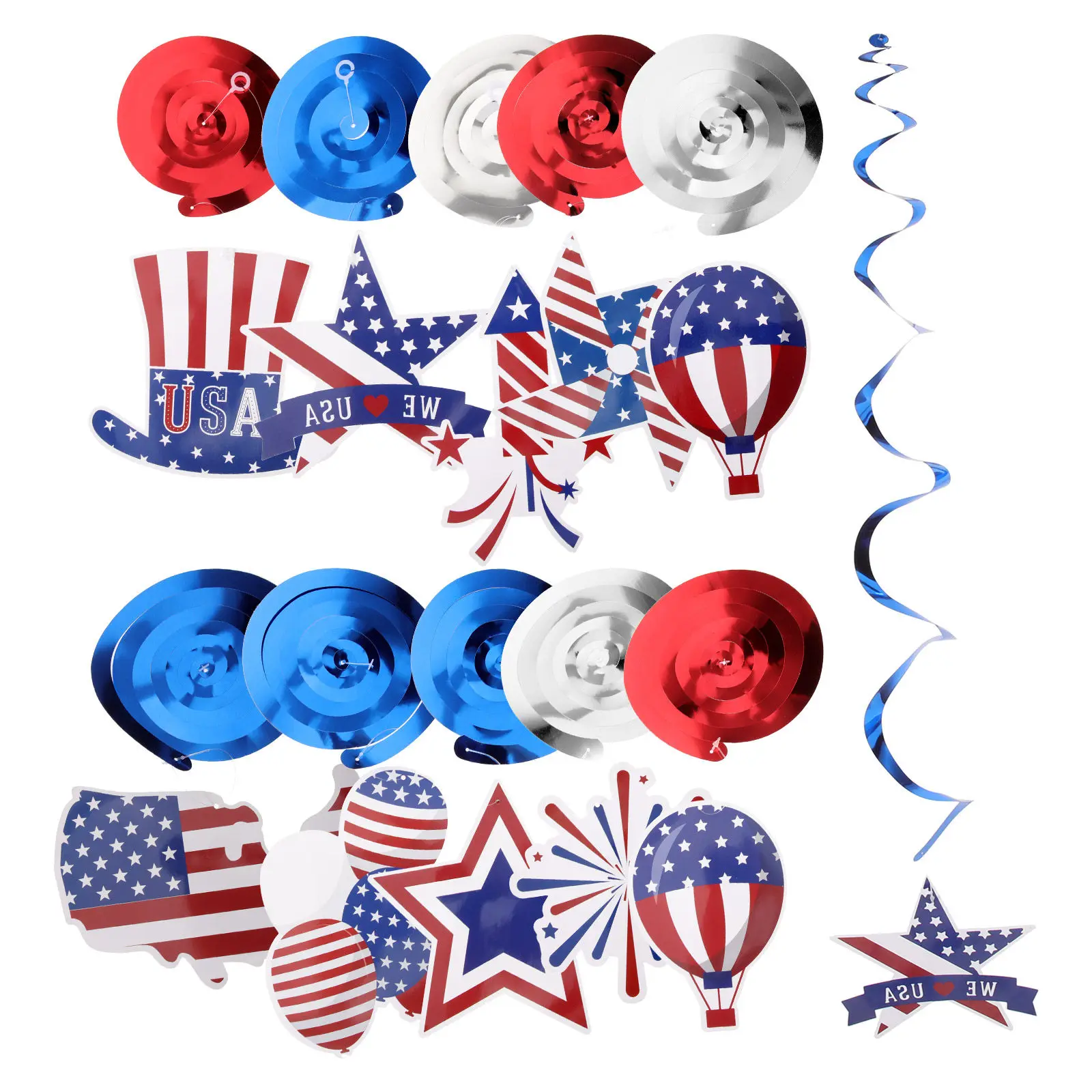 30Pcs Independence Day Hanging Swirls Pendant Decorative Patriotic Hanging Ornament Festival Party Supplies Home Outdoor Decor