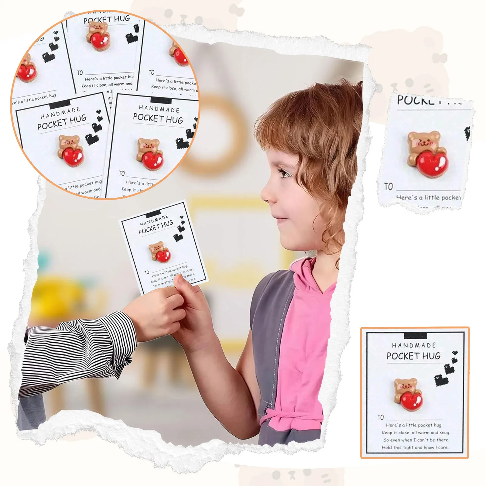 1/10 قطعة بطاقة عناق الجيب اليدوية مع الراتنج الحب الدب لعيد الحب الصداقة تشجيع وعطلة تحيات #2