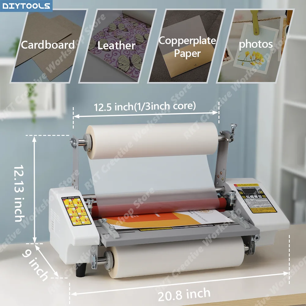 A3 335mm Hot Cold Roll Laminator Machine 4 Rubber Rollers Digital Display Temperature Speed Adjustable Single Double Side Lamina
