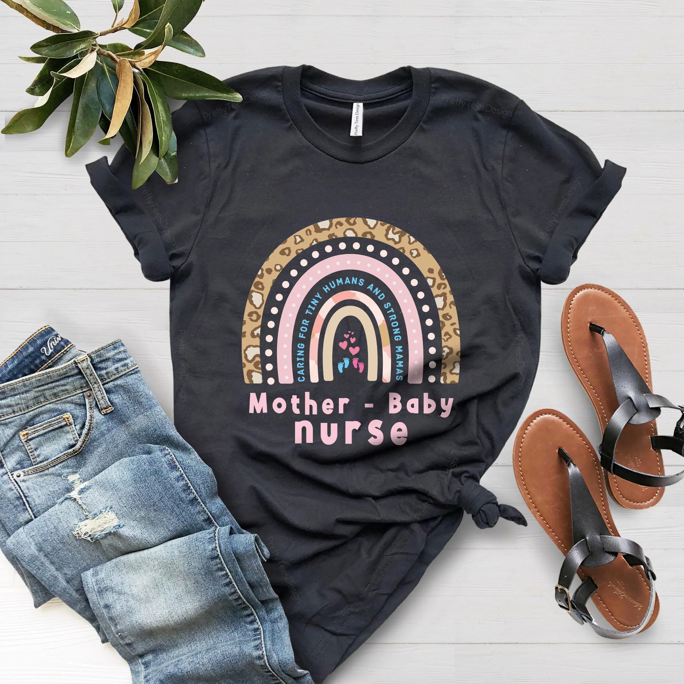 Mother Baby Nurse Rainbow T Shirt Postpartum Labor And Delivery New Grad Maternity Thank You Ob