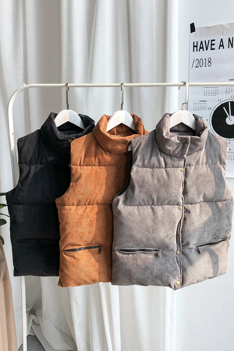 Gilet en velours côtelé pour homme, épais et chaud, en duvet de coton rembourré, populaire, automne et hiver