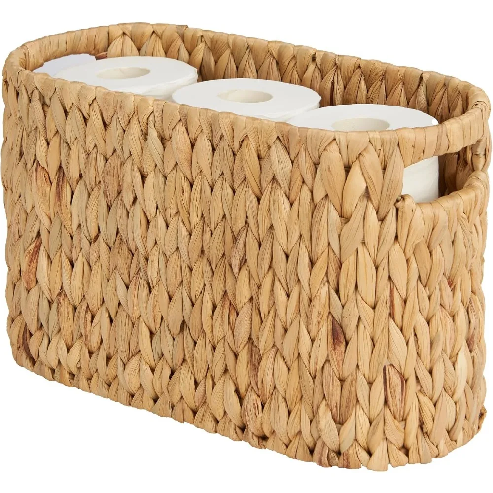

Elong Home Toilet Paper Basket - 6-Roll Water Hyacinth Wicker Storage with Handles