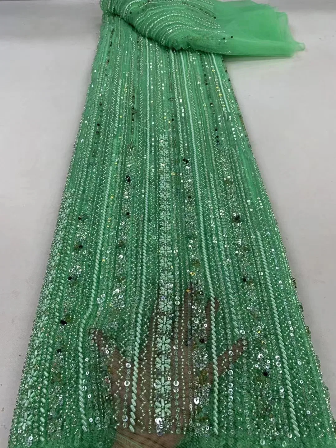 

Luxury Sequins Groom Lace African Lace Fabric 2024 High Quality 5 Yards Sequins Beads Nigeria For Sewing Party Dress