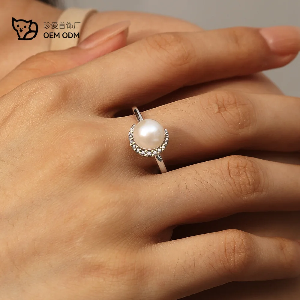 

Регулируемое кольцо из серебра 925 пробы с натуральным пресноводным жемчугом и легкими вкусами, яркий муассанит, простое и универсальное для женщин