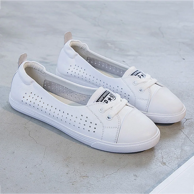 CXJYWMJL Cowhide Casual Sneakers Women Plus Size Vulcanized Shoes Genuine Leather Spring Summer Skate Shoes Ladies Sports White