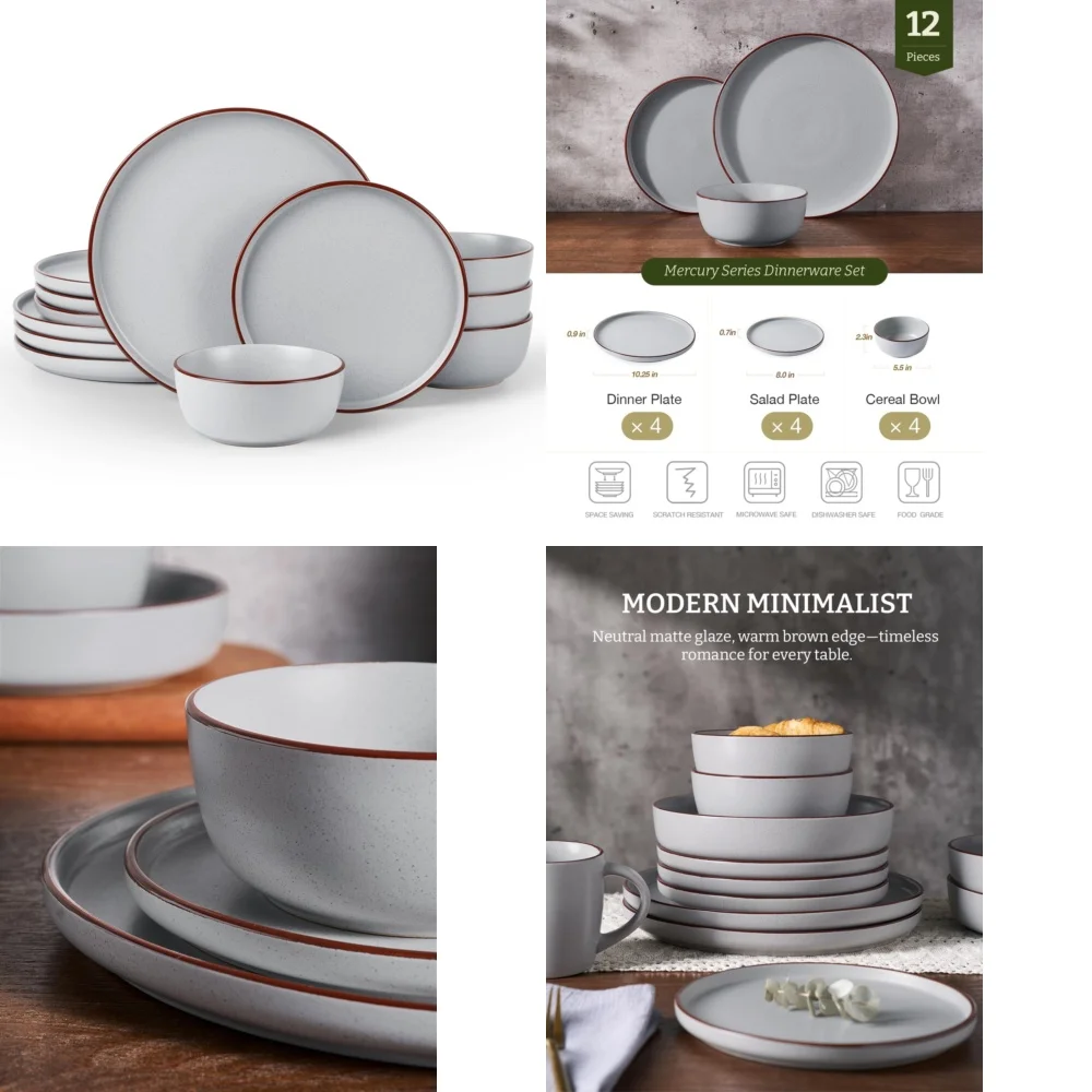 

Ceramic Tableware Set12 Piece Stoneware Dinnerware Set Plates and Bowls Modern Design for Everyday Use