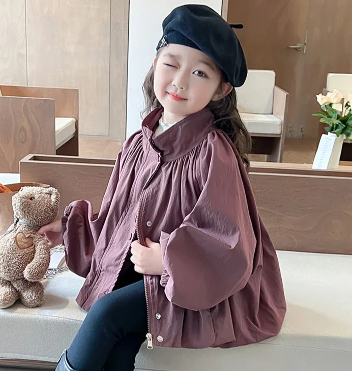 Girls Coat Korean Style Hardshell Children Spring Autumn Baby Girls Lantern Sleeve Loose Jacket Girls Fashion Autumn Clothes image 6