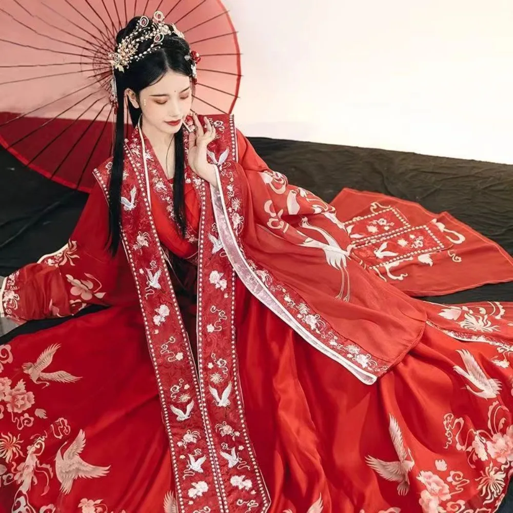 Rode Hanfu Vrouwen Lied Dynastie Bruiloft Bruid Cosplay Kostuum Xia Pei Taille Lengte Rok Chinese Traditionele Kleding Voor Vrouwen