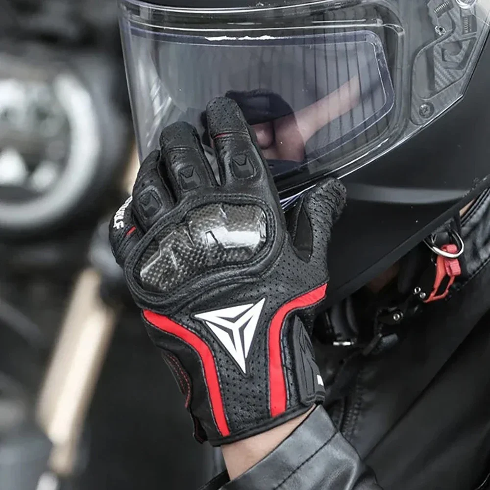 Motocicleta proteger couro unisex moto tela de toque respirável motocross equitação corrida carbono luvas protetoras dedo cheio