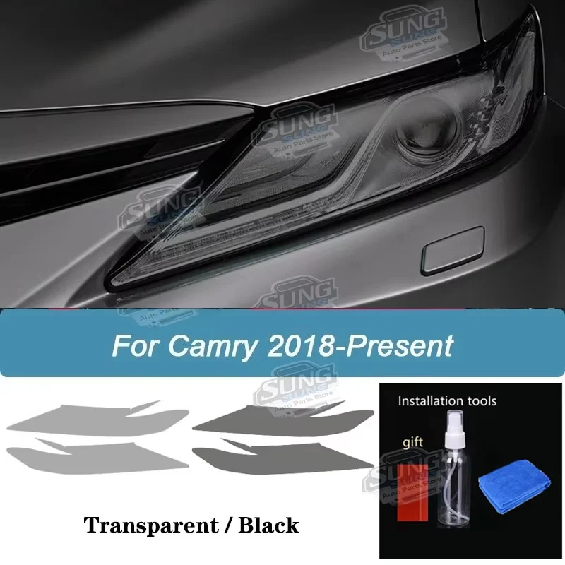 

Прозрачный черный для Toyota Camry XV70 2018 2019 2020 2021 2022, защитная пленка для фар автомобиля, дымчатый черный оттенок, наклейка из ТПУ