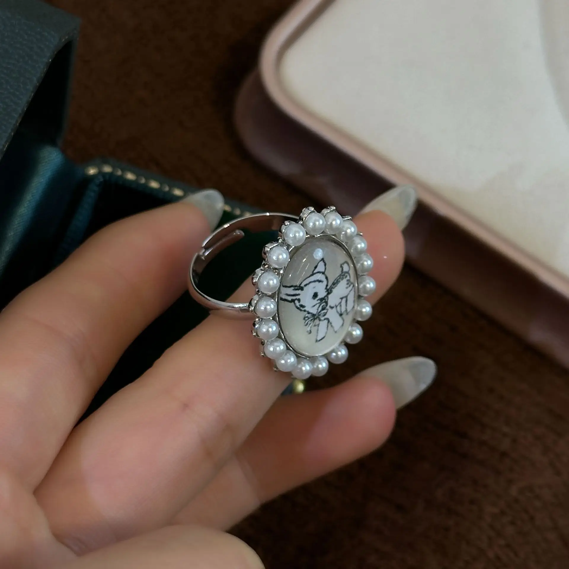 Aesthetic Shell Pearl Rings for Women Girls Zircon Flower Index Finger Ring Vintage French Jewelry Female Elegant Accessories