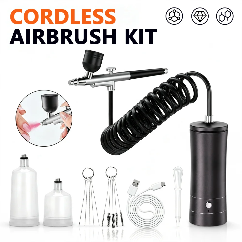 Portable Mini Airbrush Set Adjustable Pressure Nail Art Spray Pump Gun Pen Spray Paint Pen Low Noise for Makeup & Model Coloring