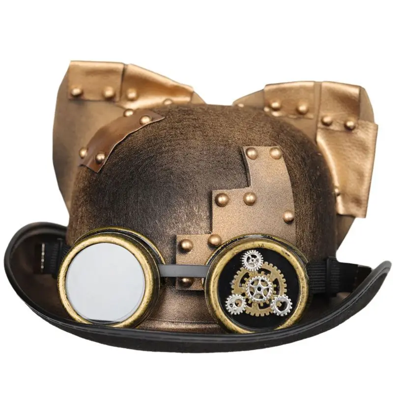 Steampunk Top Hat Women Cosplay Costumes Gothic Cat Ears Punk Hats With Goggles Halloween Party Hat Accessories
