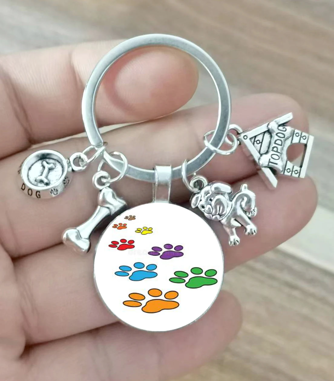 

Cute Pet Dog Keychain Paw Dog Glass Cabochon Keyring Top Dog House Charms Keychains I Love My Dog Pendant Keychain Gifts