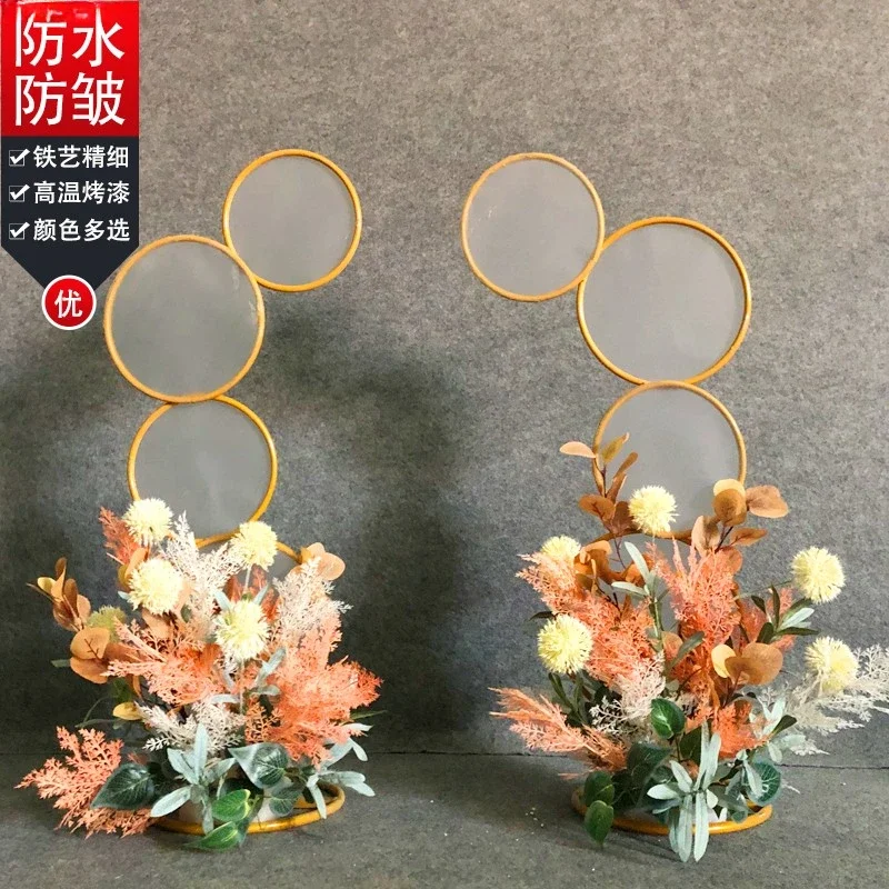 Golden shelf wedding props doughnut road lead wrought iron ornaments indoor and outdoor stage wedding scene background