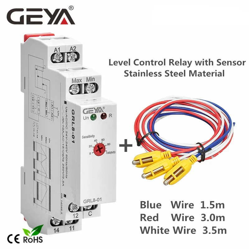 GEYA GRL8 Water Level Control Relay with Stainless Sensor AC/DC24V-240V Level Control Sensor