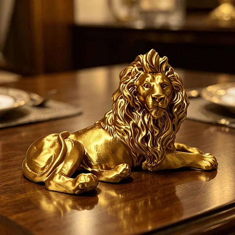 Gold Lion-Shaped Ornament, 3D Printed Gold Lion Statue, Suitable for Display on Bar Counters, Office Shelves, and Desktops