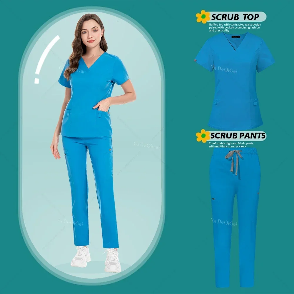 E chirurgo abbigliamento medico scrub Set uniforme da infermiera a maniche corte lavaggio a mano vestiti tuta da donna per la gestione della pelle