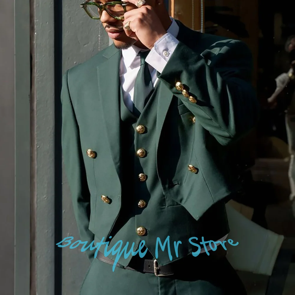 

Luxe Fashion Men’s Dark Green Suit 3-Piece(Jacket+Pants+Vest) Set for Wedding Groom Business Formal Party Prom Occasion