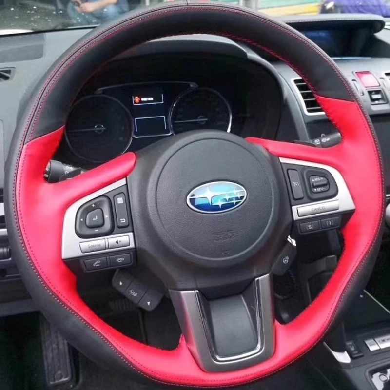 

Сшитый вручную нескользящий черный, красный чехол на руль автомобиля из натуральной кожи для Subaru Legacy Outback XV Forester 2015-2016