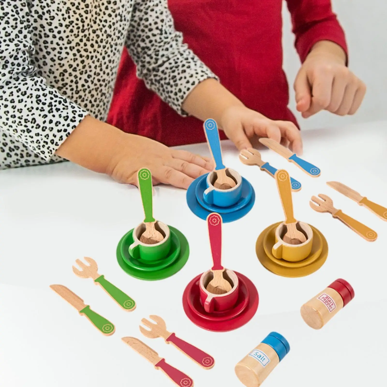 Wooden Play Dishes and Plates Role Play Pretend Play Creative Cooking Toys for Children Boys Girls 3 4 5 Year Old Birthday Gift