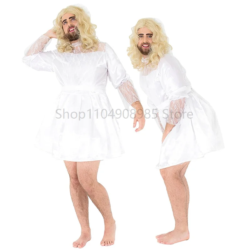 

Male Bride Festival Dress Up Mens Adult Funny Wedding Dress Bride Stag Party Costume Fancy Dress Outfit