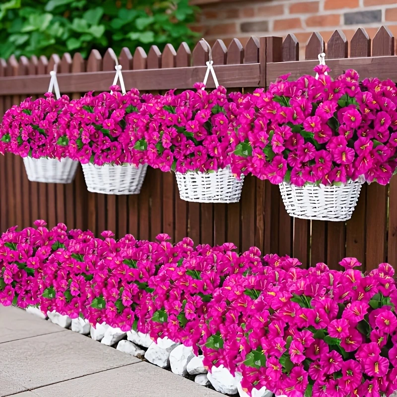 Artificial Purple Trumpet Morning Glory Flowers with Eucalyptus Foliage, Lifelike Fake Flower Greenery Stems, Floral
