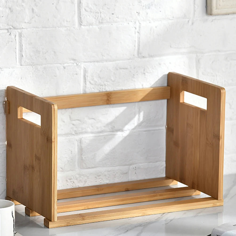 

1pc Bamboo Organizer Retractable Desktop Book Wood Color Storage Rack Bookend Bamboo Book Shelf Desktop File Rack