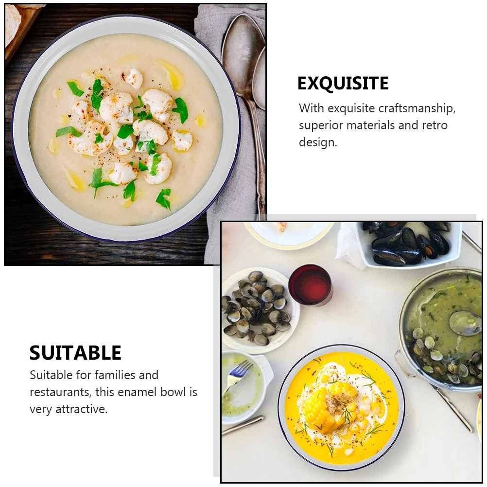 

4pcs Thickened Enamel Soup Bowls Retro Design Practical Soup Basin For Salad Rice Home Kitchenware Creative Enamelware Simple