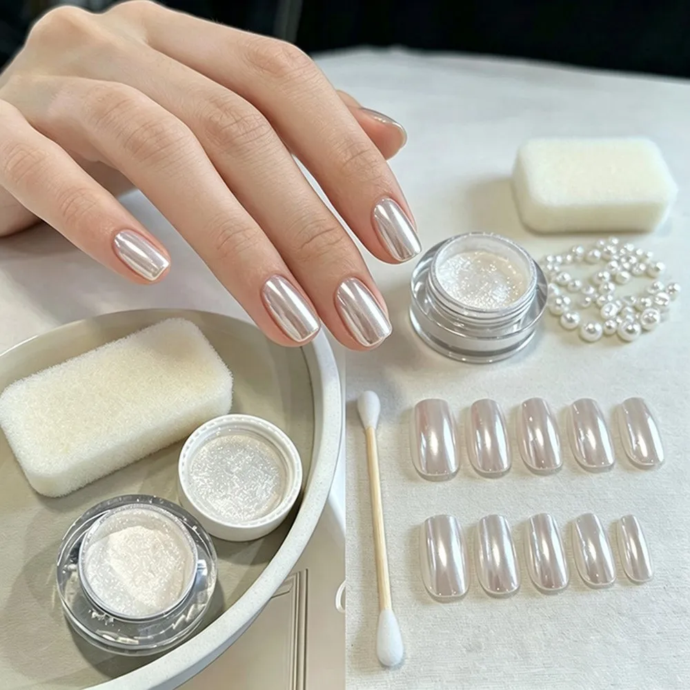 1jar Mirror Effect White Pearl Chrome Nail Powder Shimmer Glazed Donut Moonlight Nail Glitter Pigment Nail Art Rubbing Dust 0.5g