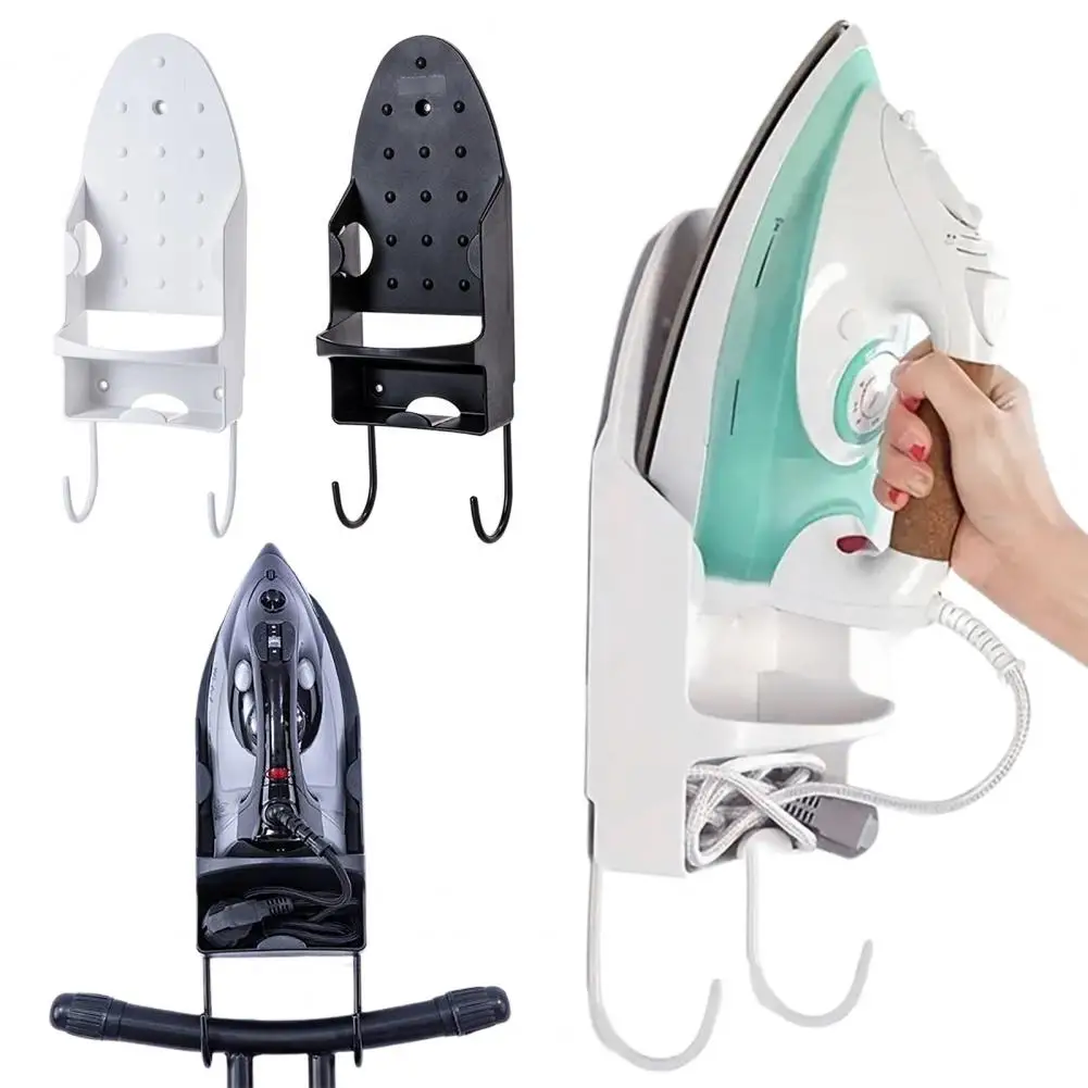 Anti-scalding Iron Stand Heavy Duty Wall Mount Iron Hanger with Dual Hooks Universal Laundry Organizer Rack Multi-functional