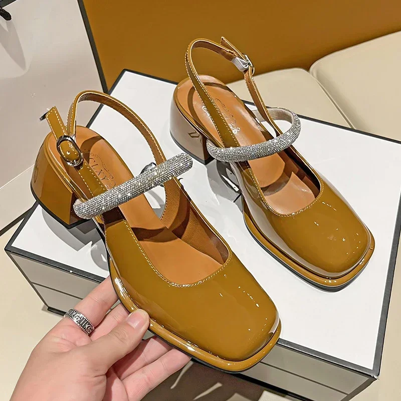 Autumn New Women\'s High Heels Fashion Chunky Heel Design Woman Casual Sandals Party and Work Wear Footwear Mules