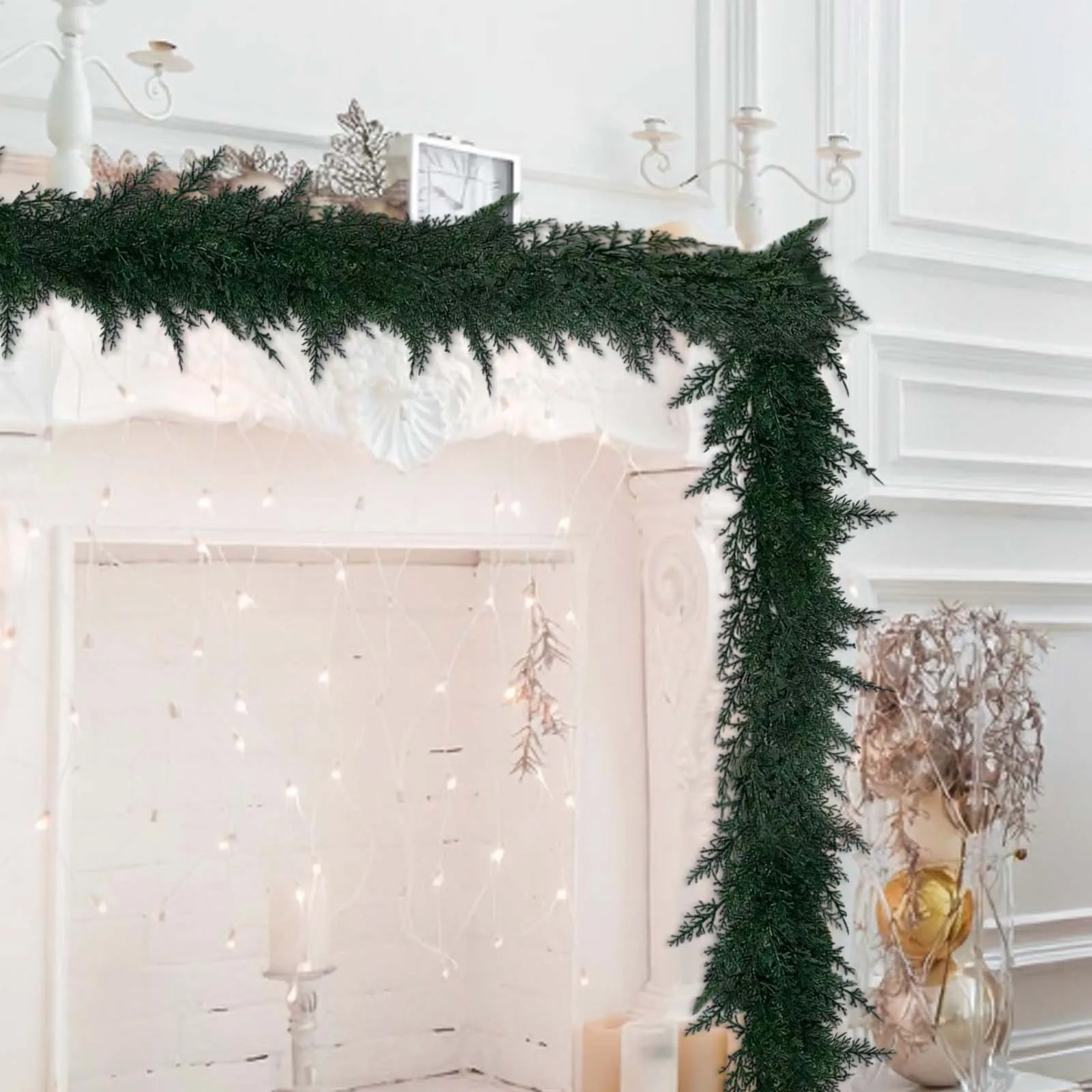 Ghirlanda natalizia in rattan simulato di 5 dimensioni con erba a coda di gatto – Appendiabiti per porta delle vacanze in fattoria e decorazioni per mantello per camino Stile accogliente