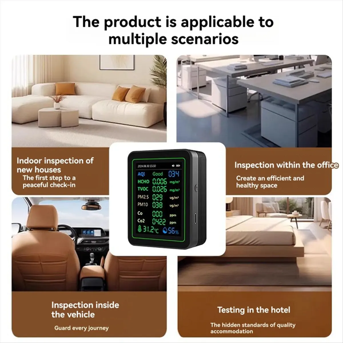 Goodprice 12 in 1 Air Quality Tester Temperature/Humidity /Time/CO/CO2/Curve/TVOC/AQI/PM2.5/PM10/Formaldehyde with Bracket White