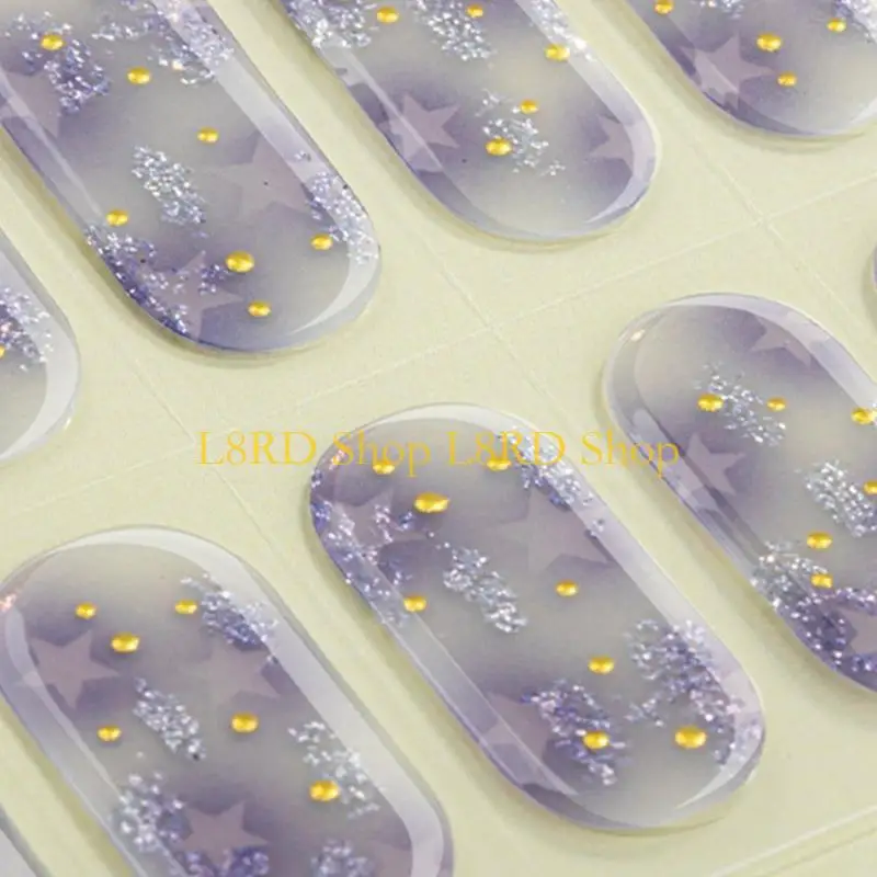 L8rd 16 pc's langdurige semi -gezouten nagelstickers, Franse stijl semi -uitgeharde gel nagels strips nagellakstrips voor