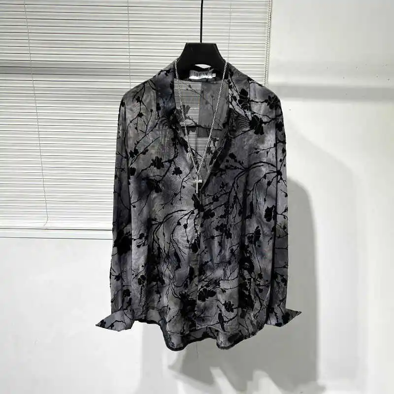 Spring New Style Casual Long Sleeve Loose Shirt for Men Breathable Lightweight Printed Fashionable Versatile Men's Shirt