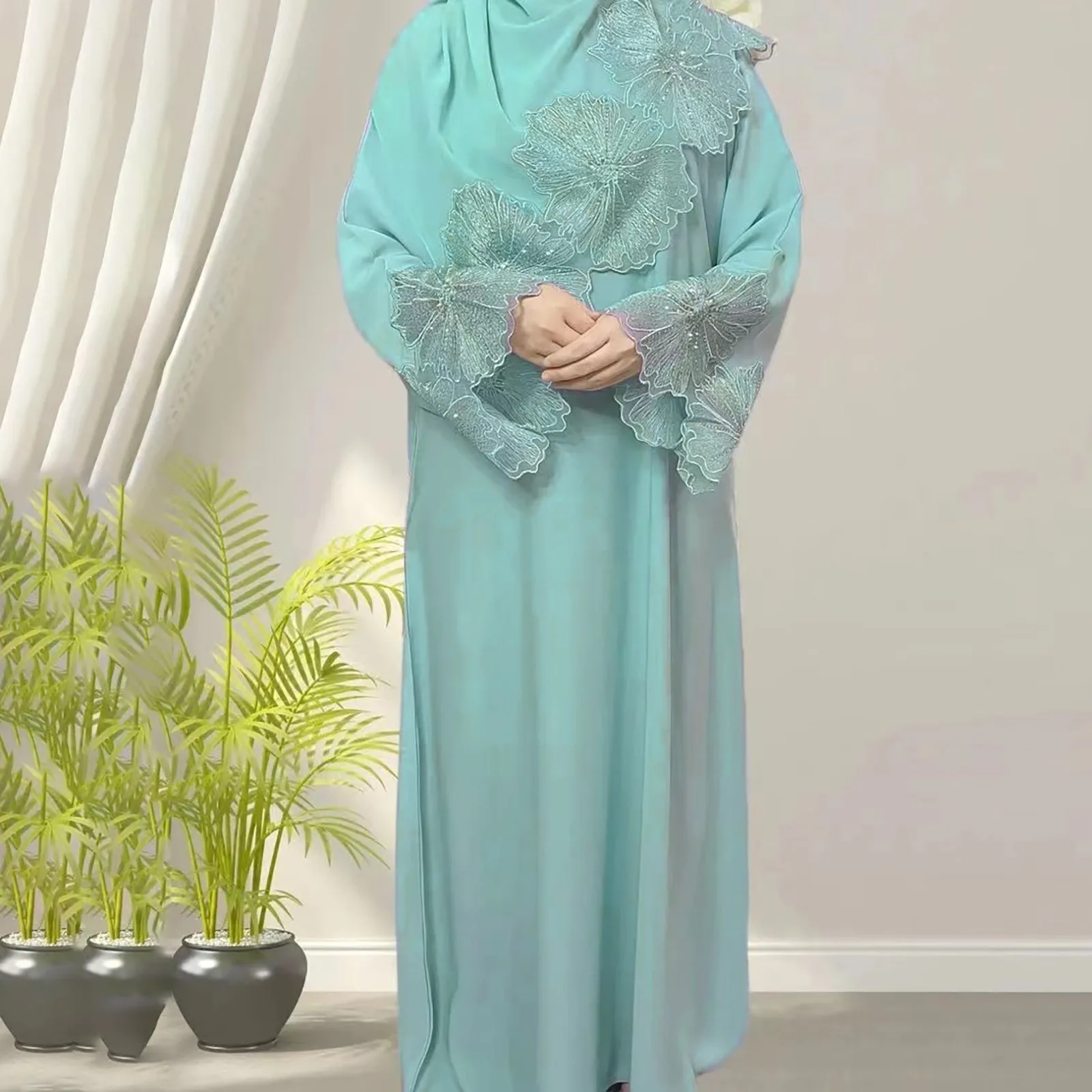 Eid Robe Muslim Abaya Dress One Piece Set Dubai Embroidered Kebaya Gowns Moroccan Caftan Kaftan Islam Oman Ladies Dresses