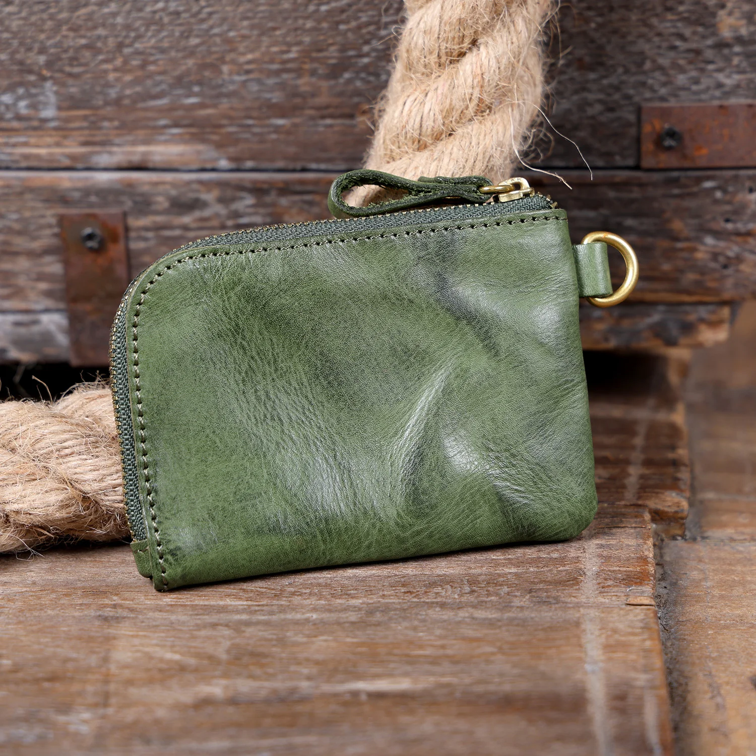 S.WORKER Mini-Kartenetui aus echtem Vollnarbenleder, handgefertigt, Retro, kleine Münztasche, tragbare Tasche – Detail 4