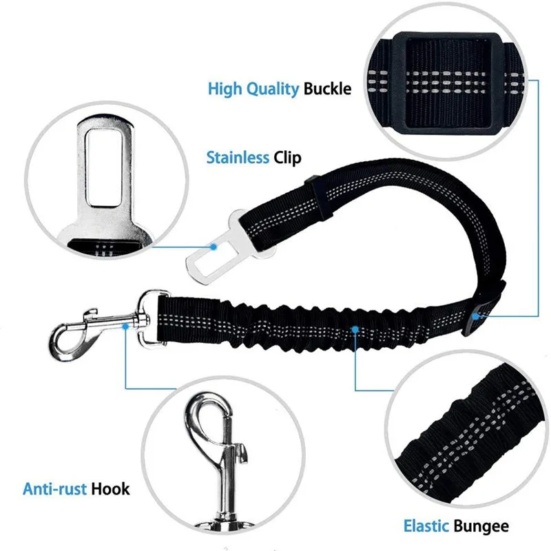 1pc Seat Belt, Adjustable Dog Safety Belt Leash Latch Bar Attachment Dog Car Seatbelt with Elastic Nylon Bungee Buffer