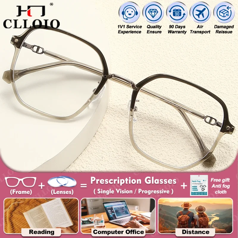 

CLLOIO женские модные большие квадратные очки по рецепту с широким краем 3 мм могут быть изготовлены по индивидуальному заказу, оптические очки для чтения при близорукости