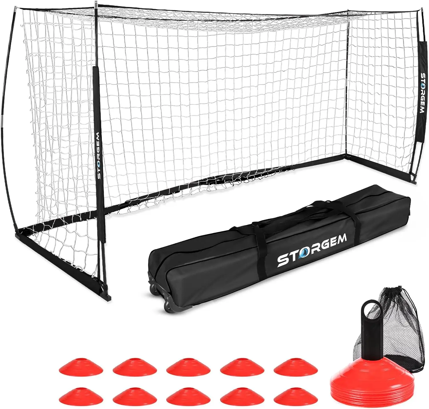 

Collapsible Soccer Goal with Bow Frame, Metal Base & 15 Training Cones for Backyard Practice