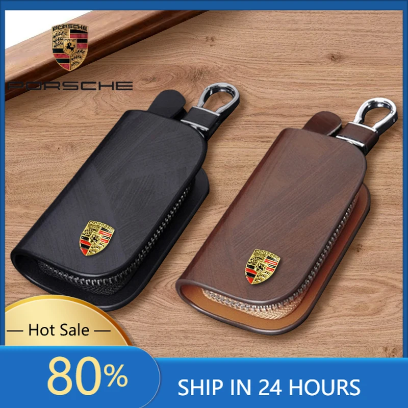 

Interior Stickers Fot Porsche Leather Car 3D Metal Logo Key Case Cover Shell Keychain Bags For Porsche Cayenne Panamera Macan 91