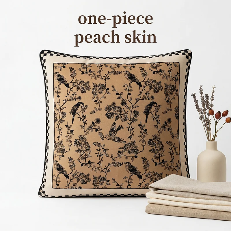

Retro Floral Peach Skin Pillow Cover One-Piece Square Rose Print Cushion Cover Decorative Throw Pillowcase Home Sofa Living Room