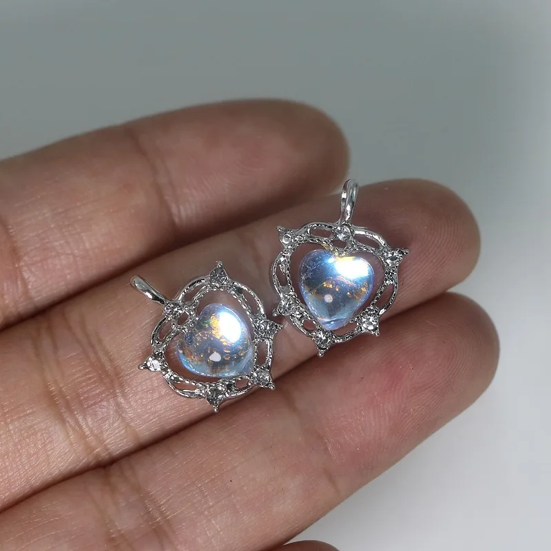 WZNB-colgante de aleación con forma de corazón para fabricación de joyas, dijes de cristal de 5 piezas, para fabricación de joyas, pendientes, collar, accesorios artesanales, venta al por mayor