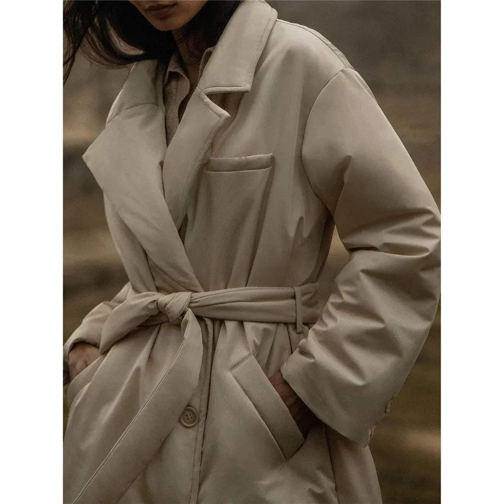 Woman ClothingPolo Collar Long Cotton Jacket, Temperament Commuting, Slimming, Warm, Fashionable And Minimalist Pocket, Autumn A