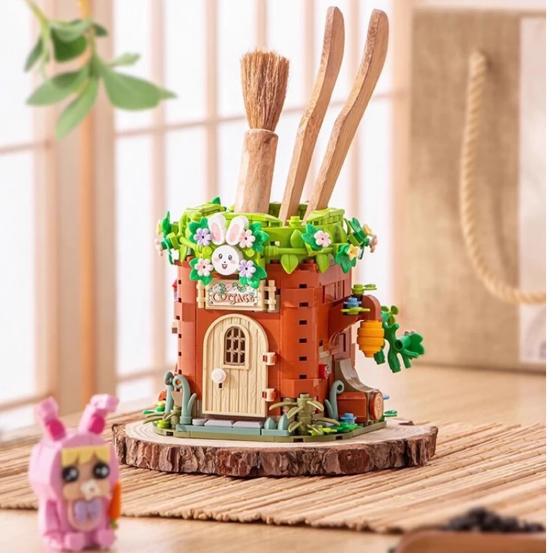 

Genuine Loz Mini Building Blocks Creative Stump Pen Holder Stationery Supplies Model Assembly Ornament Trendy Surprise Kid Gifts