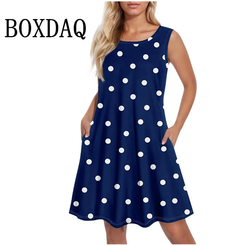 Polka Dots Pattern Fashion Women Mini Dresses Summer Sleeveless 3D Printed Street Ladies Trend Dress Plus Size Casual Vest Dress