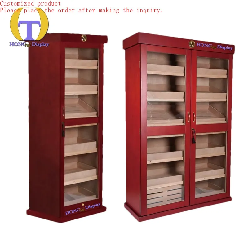 

Custom.Elegant Multitier Premium Humidor Tempered Glass Cigar Showcase With LED Strip Lighting Cigar Cabinet for Cigars Storage