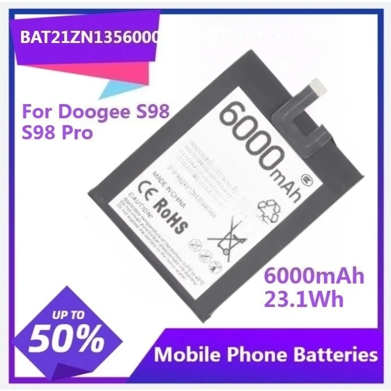 

Для Doogee S98/S98 Pro/S99 1 шт. аккумулятор BAT21ZN1356000 сменный аккумулятор 6000 мАч/23,1 Втч аккумулятор для телефона