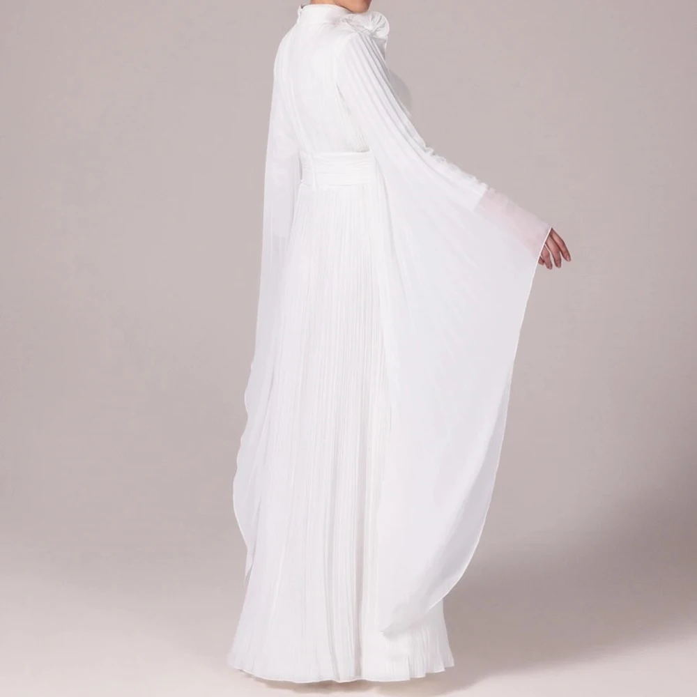 Robe de soirée trapèze personnalisée, longueur cheville, col haut, manches longues, robe de bal Simple, drapée plissée, décontractée, à la mode
